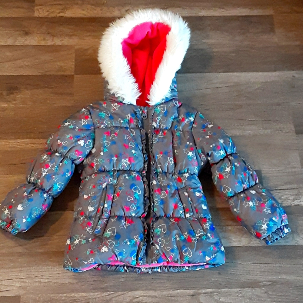 Girl's London Fog pink & grey puffer jacket
